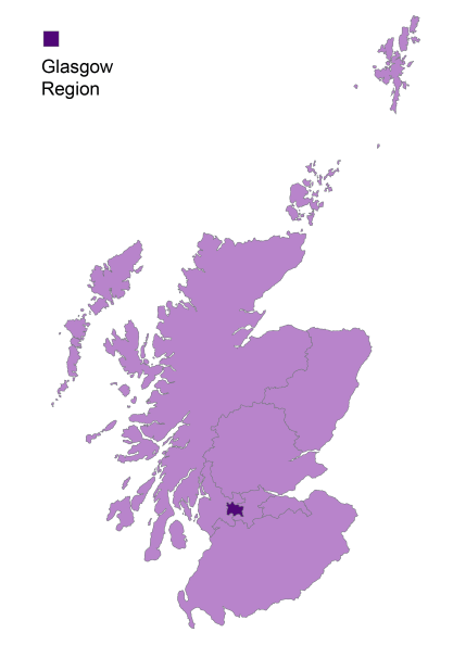 A map of Scotland highlighting the Glasgow region