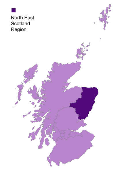 A map of Scotland highlighting the north east region